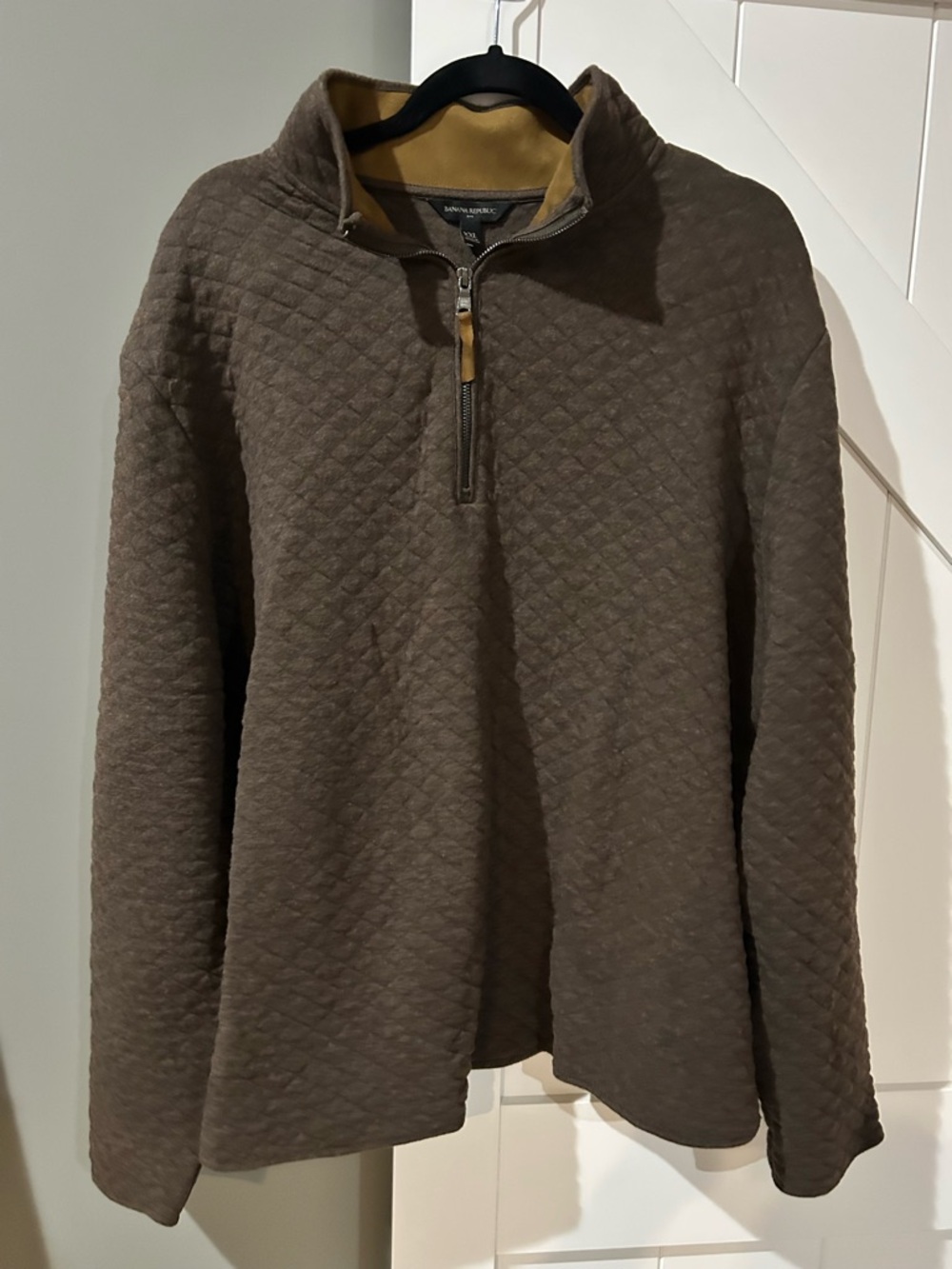 Banana Republic Quilted Half-Zip Sweater in Brown with Tan Trim